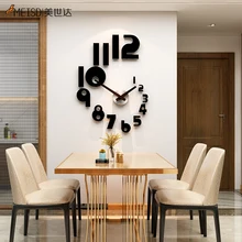 MEISD Creative DIY Stickers Wall Clock Modern Design Quartz Watch Silent Home Decor Acrylic Living Room Black Free Shipping