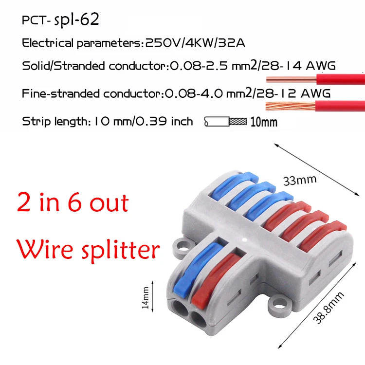 Тип SPL-42 62 провода разъем 2 в 4/6 из провода сплиттер Быстрый конectors Универсальный Компактный Проводка Проводник светодиодный Conector