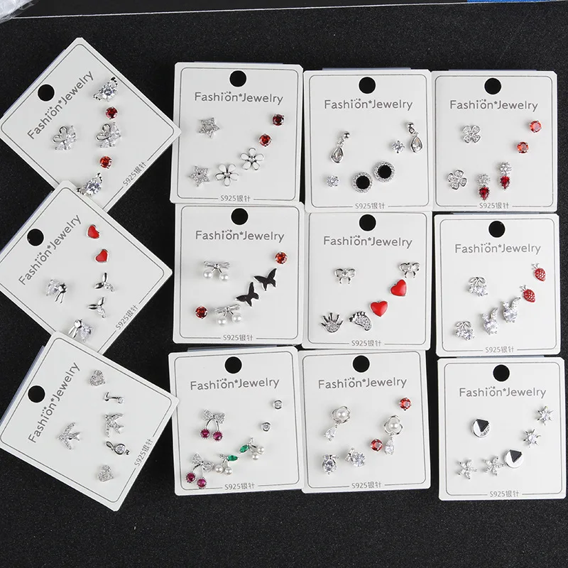 

31 Styles Fashion Korean Zircon 925 Stamp Silver Color Heart Stud Earrings Set for Women Girl Jewelry Pendientes Aretes De Mujer