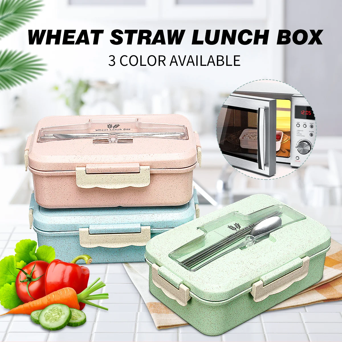 

Wheat Straw Lunch Box Dinnerware Food Storage Microwave Container With Fork Spoon School Office Portable Bento Box Phone Holder