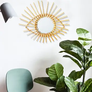 

40cm Eye Shape Rattan Mirror Wall Hanging Makeup Dressing Mirror For Livingroom Bathroom Creative Art Decoration Home Decor