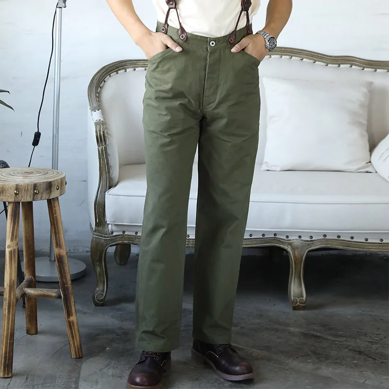 CK-0010 WW2 US Army Officer Chino Mans Trousers Heavy 310 Gsm High Waist  Cotton Casual Vintage Pants 3 Colours