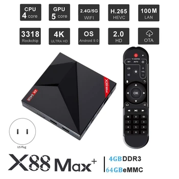 

X88 MAX+ TV Box for Android 9.0 4GB RAM 64GB ROM USB Type-C 2.4G/5Ghz Dual WiFi 4K Smart Set Top Box