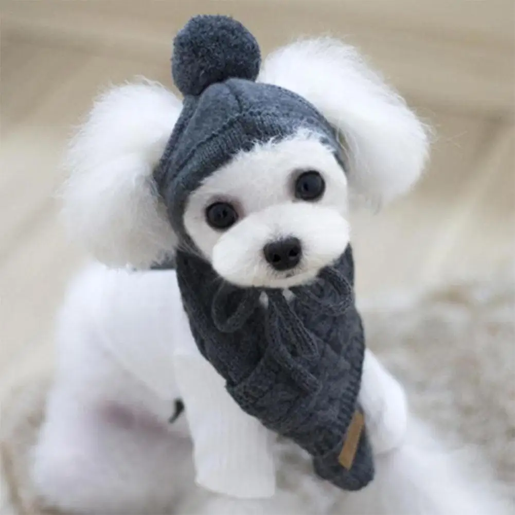 Модная зимняя теплая вязаная шапка для собак шарф набор воротник щенок Тедди шапки одежда для питомца поставки Новогодний подарок
