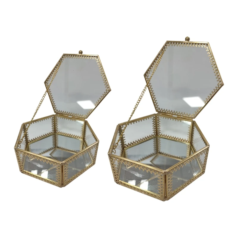 Ontmoedigen Aan ritme Hexagon Gold Messing Glas Ring Trinket Doos Spiegel Trouwring Box  Geometrische Clear Glazen Sieraden Doos Tafelblad Organizer|Sieraden  Verpakkingen & Displays| - AliExpress