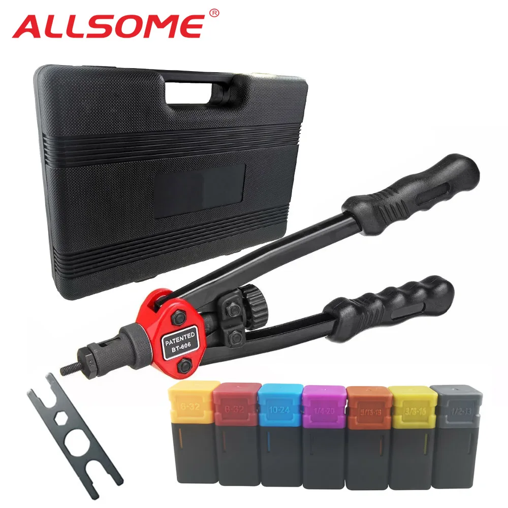 ALLSOME Rivet Nut Guns Auto Riveter Tool BT-606 Riveter Nut tool Hand Insert Rivet Tool Manual Mandrels 6-32 8-32 BT-605