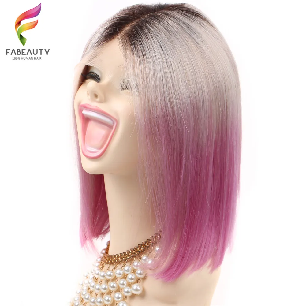 T1B/серый/розовый красный Синтетические волосы на кружеве парик Короткие парики предварительно вырезанные 13x4 кружево парик бразильский прямые парики из натуральных волос на кружевной Волосы remy
