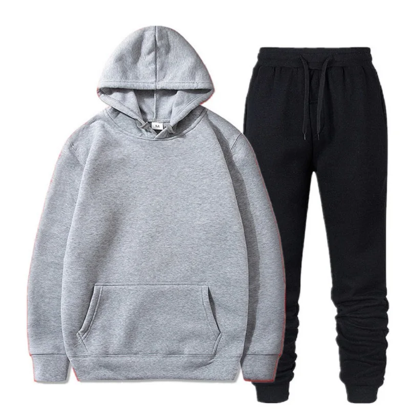 Grey-Black Брендовый комплект из двух предметов, мужские толстовки с капюшоном, спортивная одежда, мужской спортивный костюм с капюшоном, мужские толстовки с капюшоном+ штаны, спортивные костюмы, Прямая поставка - Цвет: Grey-Black