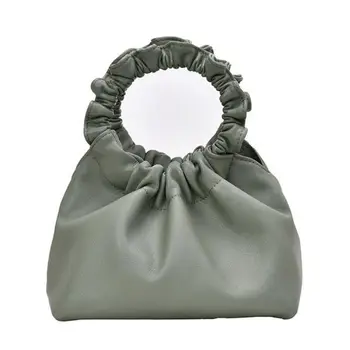 

Ring Handle Folded Handbag Women New Fashion Korean Retro Soft Simple Solid Small Hobos Shoulder Bag Ladies Personality Casual