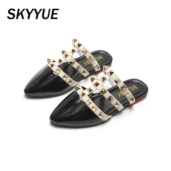 

Summer Kids Rivets Slippers Baby Girls Princess Slides Toddler Pu Leather Slippers Children Black Brand Shoes Beach Slides 2020
