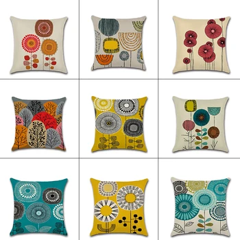 

10 Styles Modern Abstract Flower Pillow Cover 45x45cm Cartoon Sunflower Linen Pillow Covers Decorative Home Car Office Chair