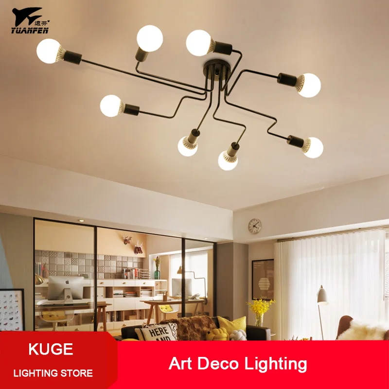 Dropshipping Multiple Rod Wrought Iron Ceiling Lights Nordic Vintage Industrial Loft Ceiling Lamps for Home Lighting Fixtures