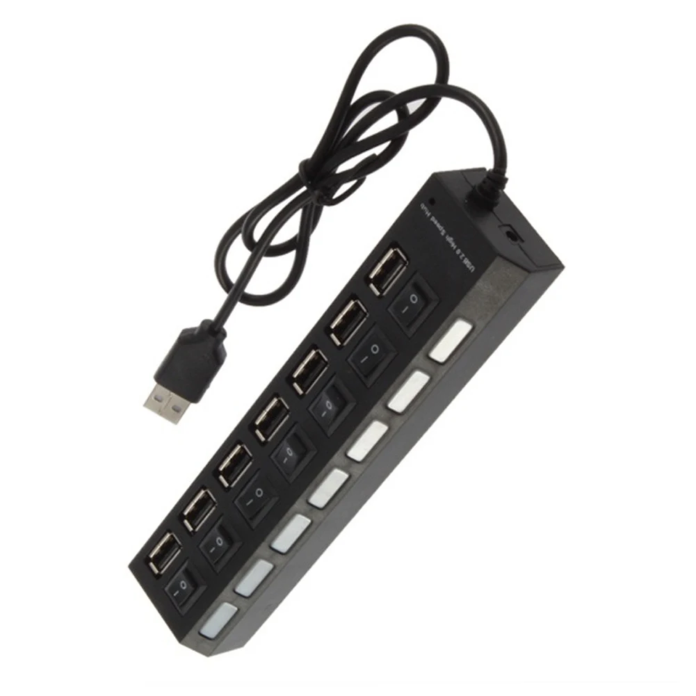 7-Порты и разъёмы USB 2,0 концентратор с высокими Скорость адаптер On/Off переключатель для портативных ПК Офис VH99 - Цвет: Черный