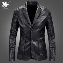 Брендовая куртка из искусственной кожи, Мужская Осенняя повседневная куртка на молнии, Мужская мотоциклетная кожаная куртка, зимняя мужская приталенная куртка размера плюс 4XL