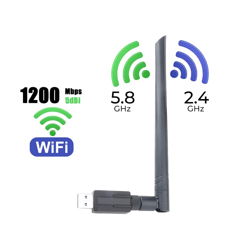 RTL8812BU USB WiFi адаптер 1200 Мбит/с USB 3,0 Беспроводная сеть WiFi ключ двухдиапазонный 2,4G/5G 802.11ac Поддержка Android коробка/ноутбук - Цвет: Black