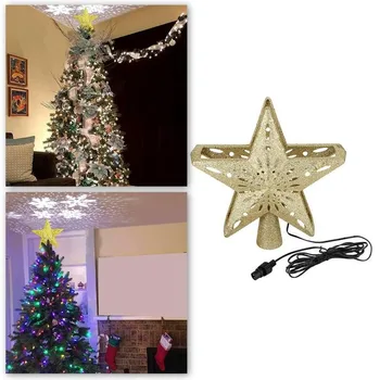 

Snowflake Projection Lamp Unique Lit Christmas Tree Topper LED Snowflake Star Top Light Projection Lamp Gold Party Decorations