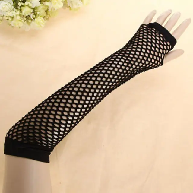 Guanti A Rete Anni '80 - 2 Paia (Lunghi E Corti), Nylon, Senza Dita, Per Feste E Costumi - Foto 2