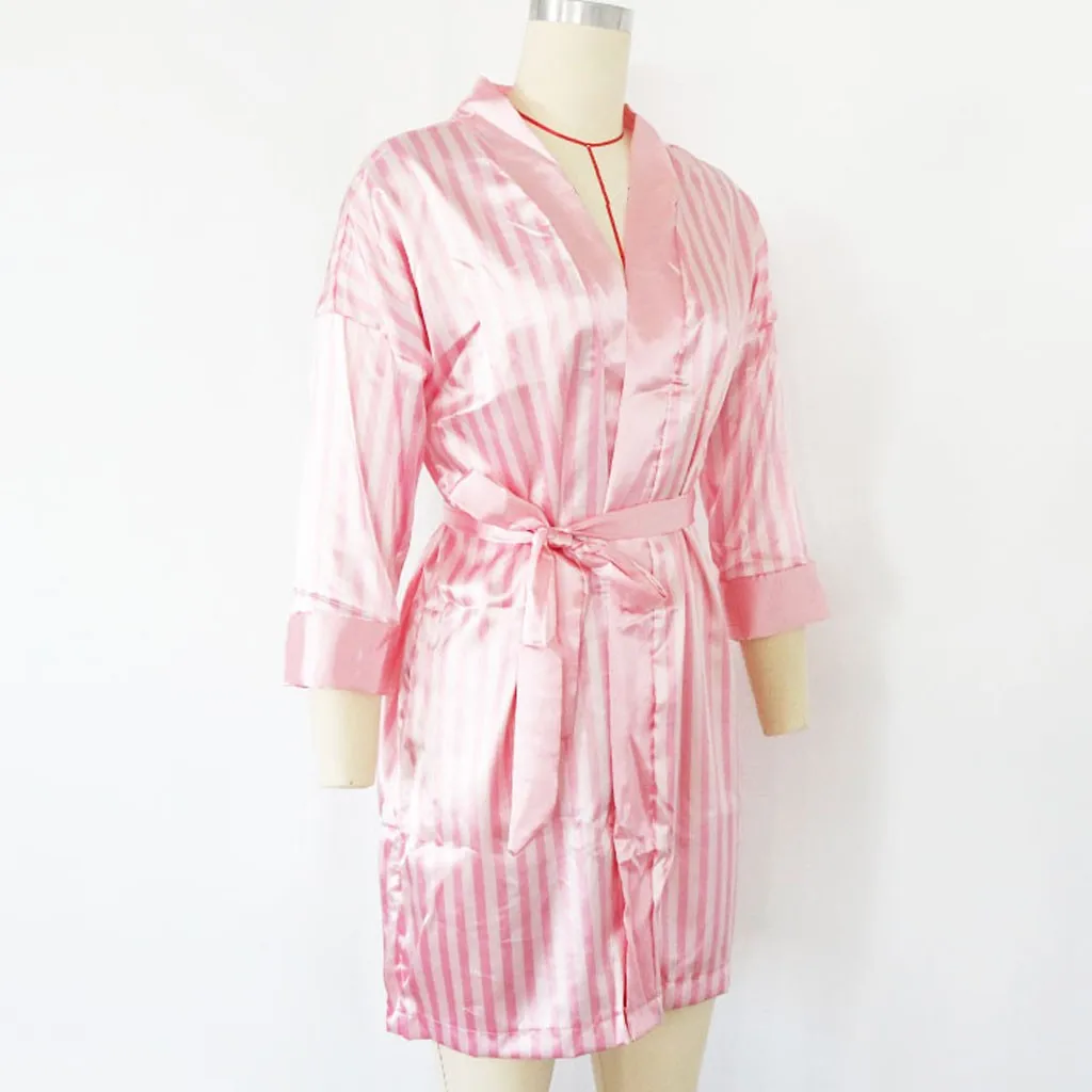 Chinese Stripe Bride Wedding Robe Summer Satin Sleepwear Women Nightgown Sexy Nightdress Lady Kimono Bathrobe Gown Negligee Pink