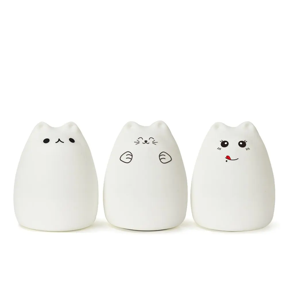 Cutely USB Перезаряжаемый СВЕТОДИОДНЫЙ цветной ночник в виде животного, кота, силиконовый мягкий дышащий мультяшный Детский Светильник