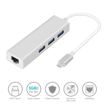 

USB-C Ethernet Adapter 3 USB C Hub to Ethernet RJ45 Lan Adapter Network Card Gigabit Internet for Macbook Pro Air Type C Hub