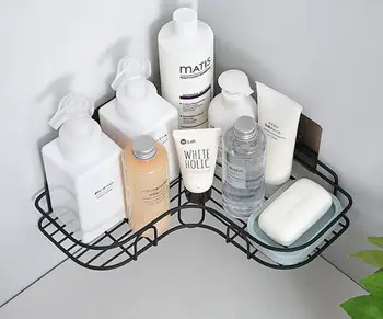 

1PC Bathroom Accessories Punch Free Corner Bathroom Shelf Bathroom Fixtures Wrought Iron Storage Rack Tripod Wall Shelf QA 165