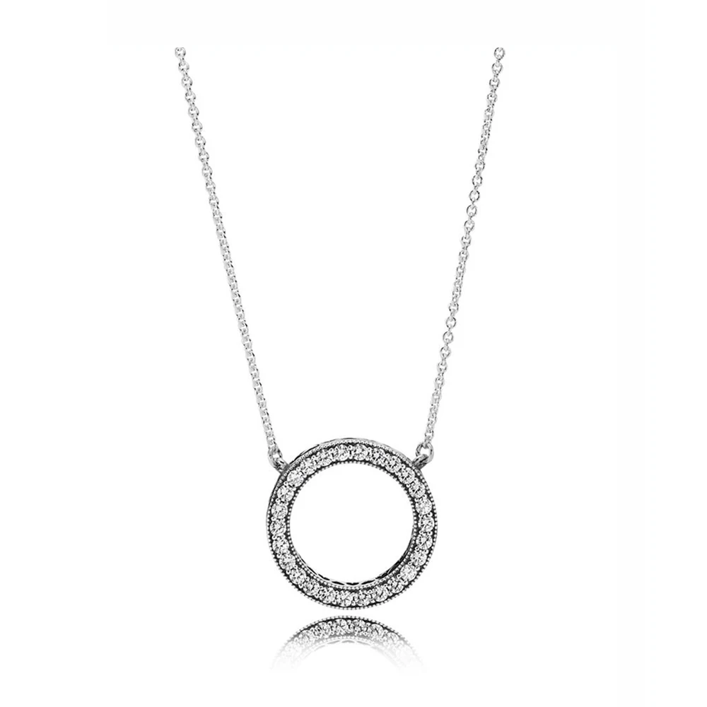 New Original S925 Sterling Silver Fashion Pendant Round Heart Necklace Women's Logo Fine Jewelry