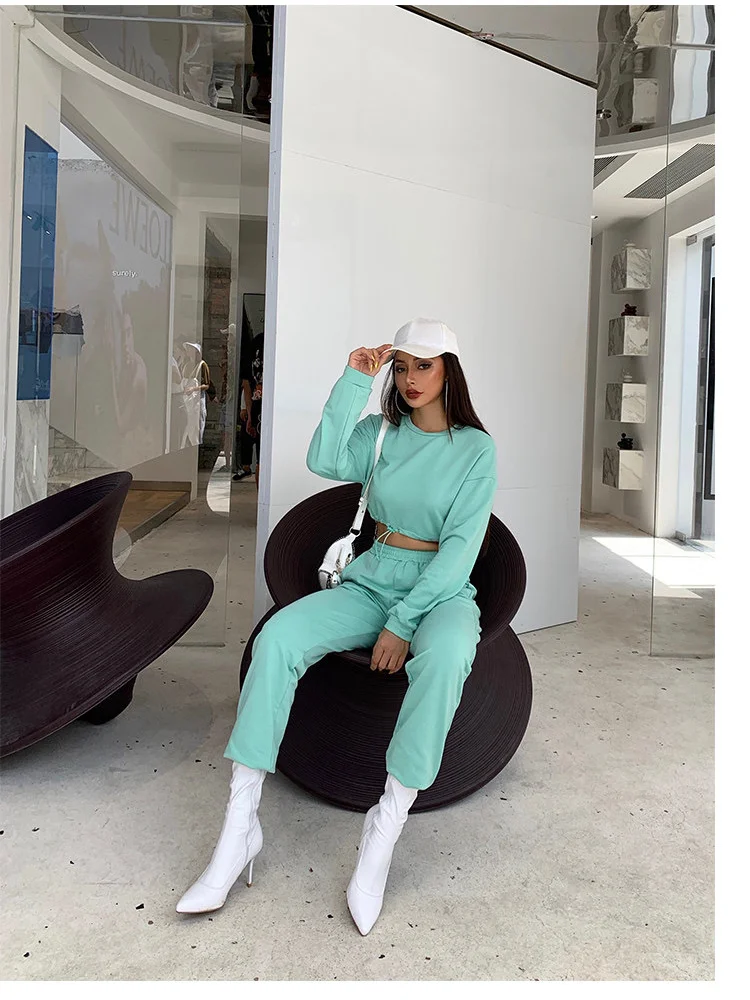 XIBANI Повседневный Спортивный костюм женский короткий открытый пупок на шнурке