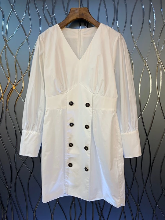 winter new women was thin solid color double-breasted V-neck dress 1006