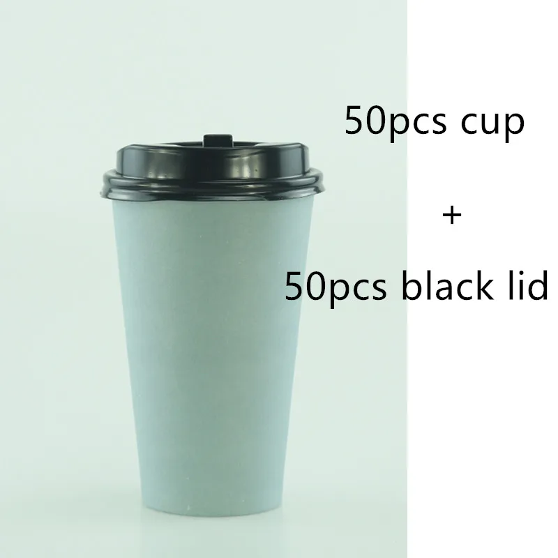 cup and lid6 50 шт Высокое качество 500 мл чистый цвет одноразовые кофейные чашки утолщение горячий напиток бумажные чашки вечерние свадебные стаканчики для напитков с крышками - Цвет: cup and lid6