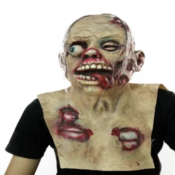 

Halloween Horror Props Disgusting Rotten Face Bloody Zombie Mask Walking Dead Head Set