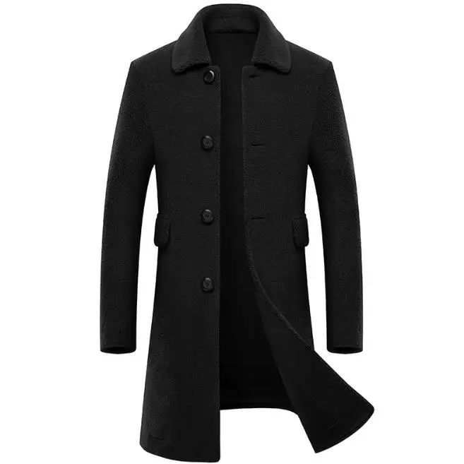 Black Мужские толстые пальто из овечьей шерсти, мужские куртки из замши, кожаная Меховая куртка, Мужская верхняя одежда, пальто - Цвет: Black