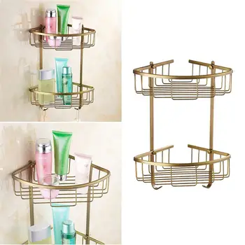 

Copper Corner Wall Mount Shower Basket Storage Rack Double Layer Shelf Organizer for Bathroom Toilet Kitchen