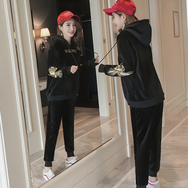 

Pregnant Women Fashion Models Set 2019 New Style Maternity Clothes Autumn And Winter Velvet-Leisure Suit Two-Piece Set Fashion M