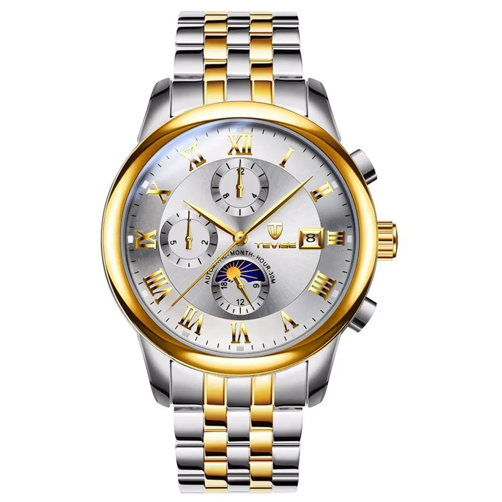 Tevise Men'S Mechanical Watch Automatic Waterproof Calendar Casual Men'S Watch Spiral Crown Watch