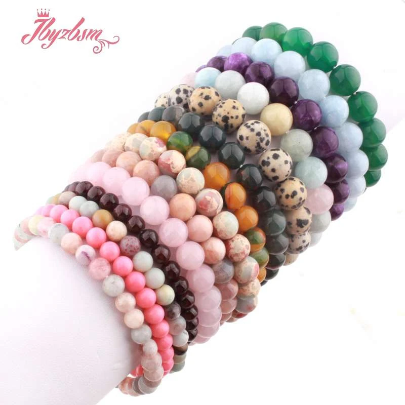 

6.810mm Round Mixed Natural Stone Bracelet Handemade Elastic Bangle Bracelet For Women Fashion Jewerly XMAS New Year Gift 7"