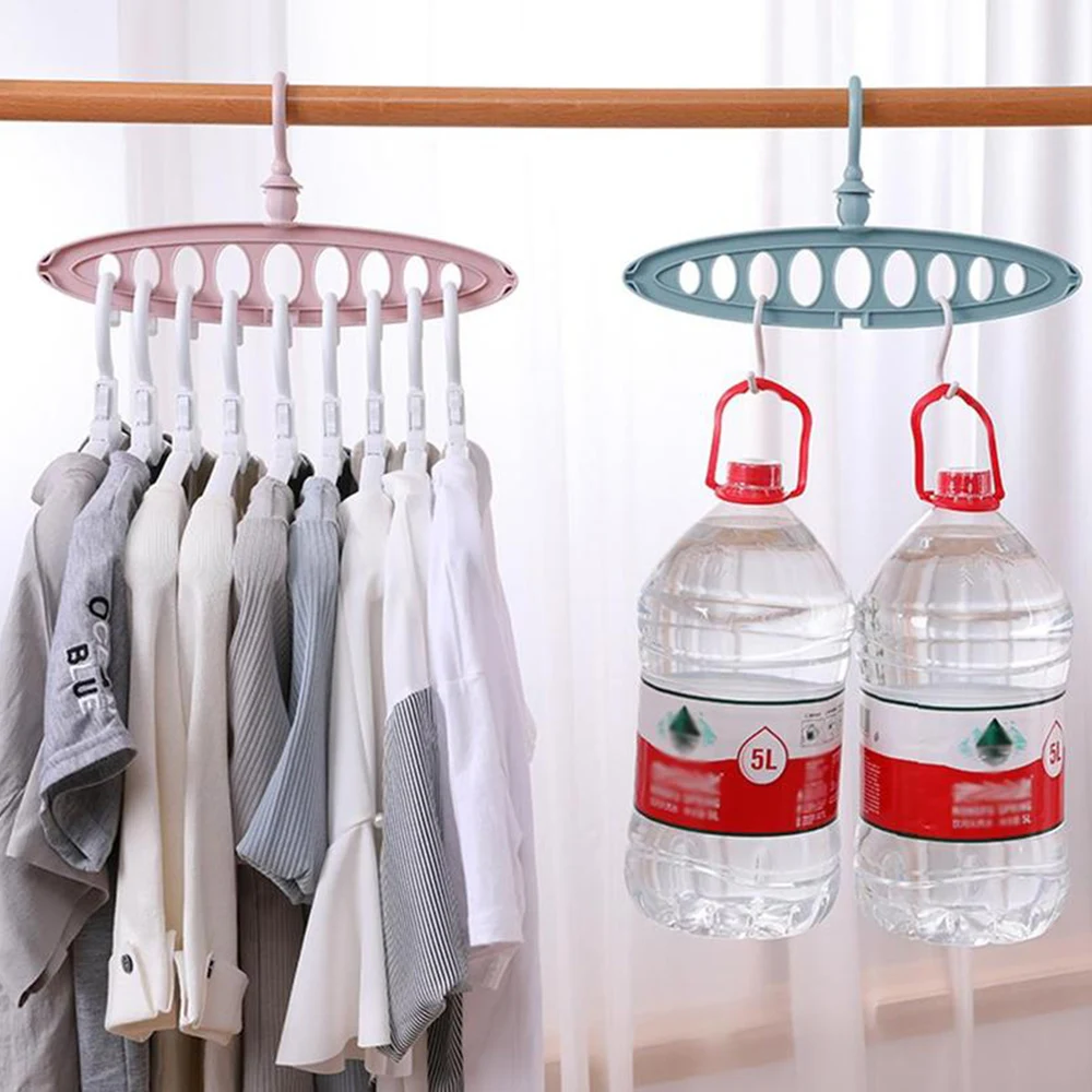 

Multi-function 9-hole foldable magic hanger creative rotating storage artifact plastic non-slip multilayer nine-hole hanger new