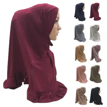 

One Piece Amira Muslim Women Hijab Headscarf Wrap Cross Scarf Shawl Islamic Arab Glitter Ramadan Prayer Full Cover Middle East