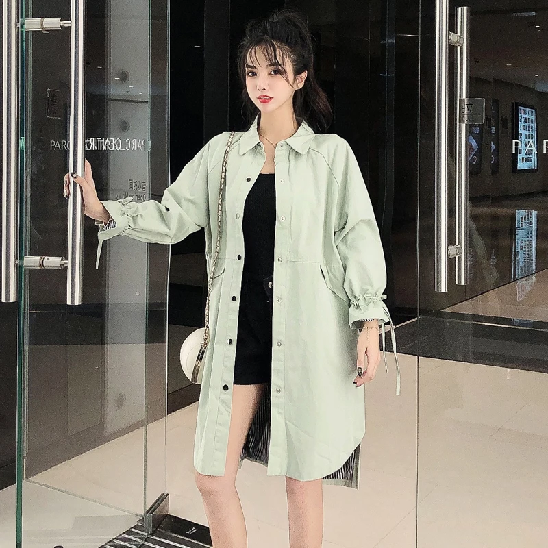 New Women Long Trench Coat Single Breasted Flare Sleeve Very 85 Coats Khaki Light Green 3288