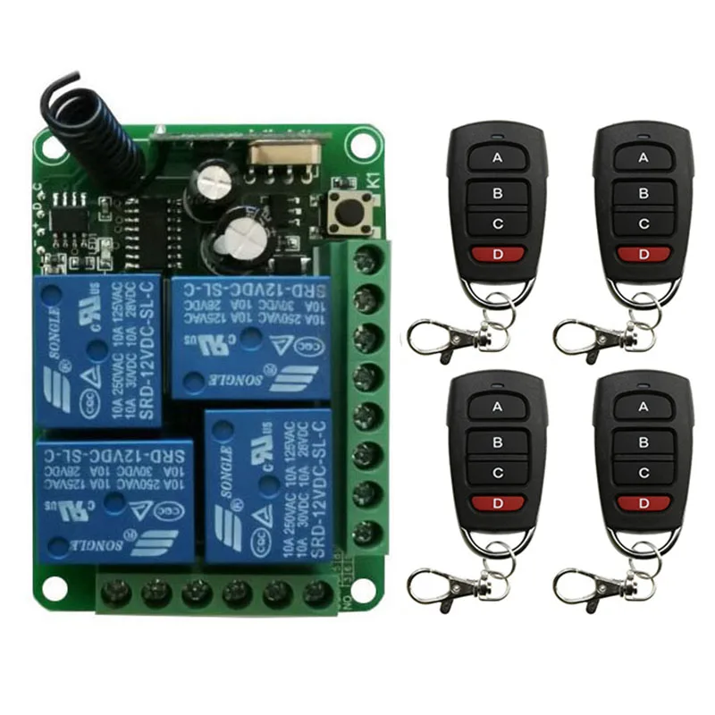 DC 12V 24V 4 канала 4CH RF Беспроводной переключатель системы дистанционного управления