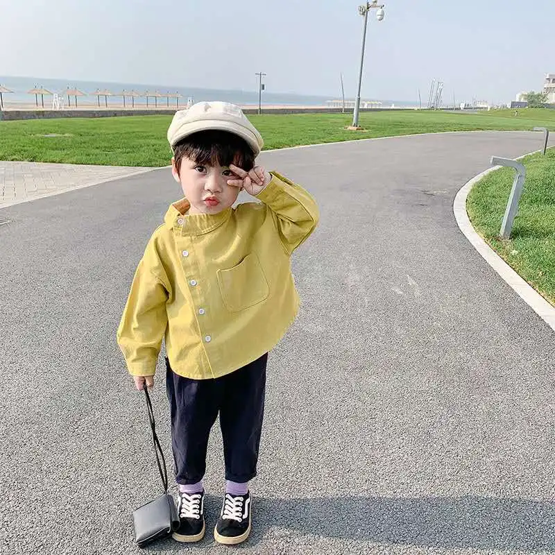 Children'S Boys' Shirts Spring And Autumn New Children'S Long-Sleeved Shirt Baby Autumn Tops