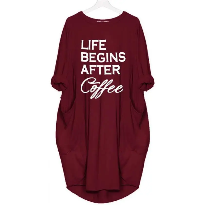 Новое поступление, карманная жизнь, напечатанная футболка с надписью «Beging After coffee» для женщин, футболка, Футболка Harajuku размера плюс укороченная уличная одежда - Цвет: Red