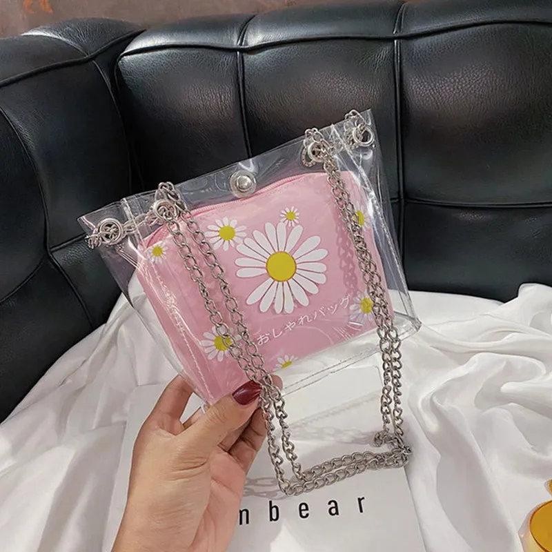 

Summer bag female bag 2020 transparent female crossbody bag small daisy printing bucket bag pvc jelly bag mini bags