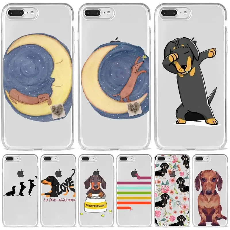 

cute cartooon Dachshund dog animal Phone Case Transparent soft For iphone 5 5s 5c se 6 6s 7 8 11 12 plus mini x xs xr pro max