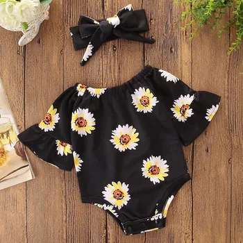 

Newborn Baby Girls Sunflowers Bodysuit Fashion Infant Floral Jumpsuit Bell-Bottomed Cleeve Baby Clothing Toddler Girls Bodysuit