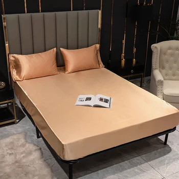 

Bonenjoy 1 PC Bed Sheet with Elastic Satin Silk Smooth Fabric drap de lit Queen/King Size Mattress Cover 180*200 Fitted Sheets