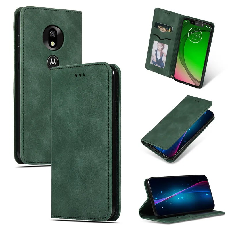 Магнитный чехол-кошелек для Motorola Moto G7 Plus механизм Fundas Case Capa силиконовый Флип Кожаная Обложка для книги для Moto G7 Play - Цвет: Green