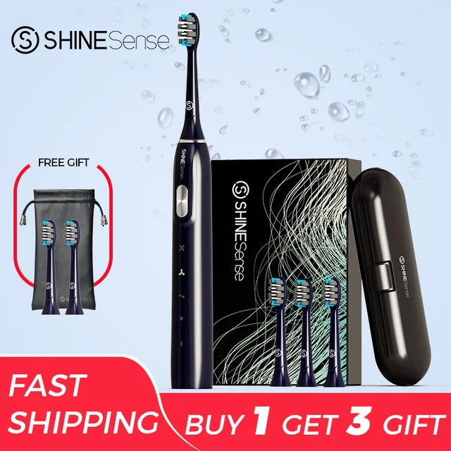ShineSense Electric Sonic Toothbrush STB800 USB Rechargeable Adult Waterproof Electronic Tooth 8 Brushes Replacement Heads BE 4xHD add Box