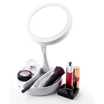 

Professional Folding Rotate LED Makeup Mirror Magnifying Mirrors Desktop Mirror Acrylic ABS Makeup Mirror USB Charging White