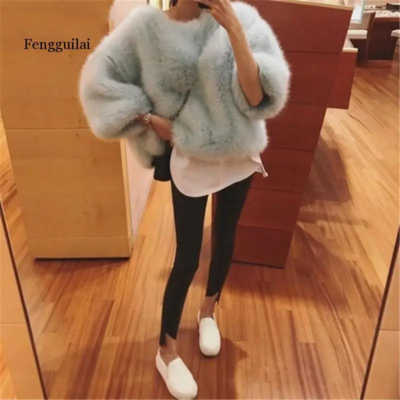 Fengguilai, одноцветные Модные женские пуловеры, свободные, шерсть, теплая зимняя одежда с круглым вырезом, элегантные женские свитера, sueter mujer invierno
