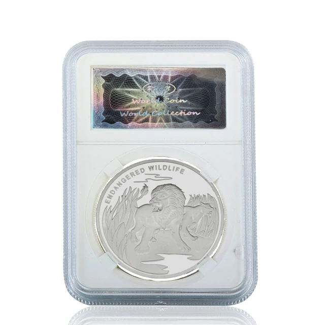 Coin with case RH посеребренные африканские Congo Исчезающие дикие животные Лев памятная монета вызов коллекционные монеты для деловых подарков - Цвет: Coin with case